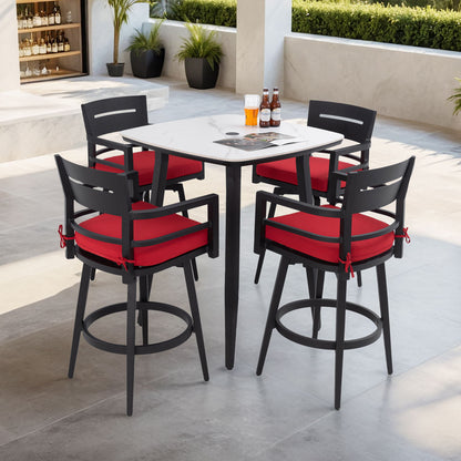 5 Pieces Outdoor Patio Bar Set, Rounded Square Sintered Stone Table & 4 Swivel Bar Chairs Life Outside