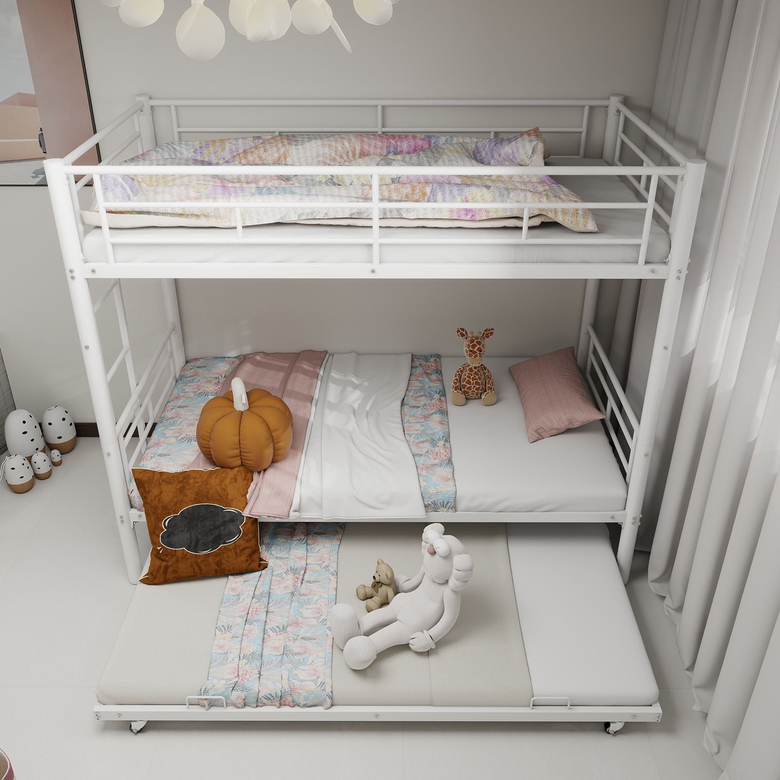 Bunk Bed For Kids, Convertible Frame With Ladders & Guardrail Home Essentials