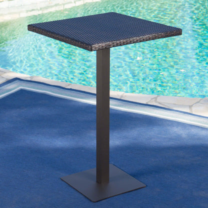 Outdoor Square Rattan Bar Table With Iron Frame - Multi Brown Noble House