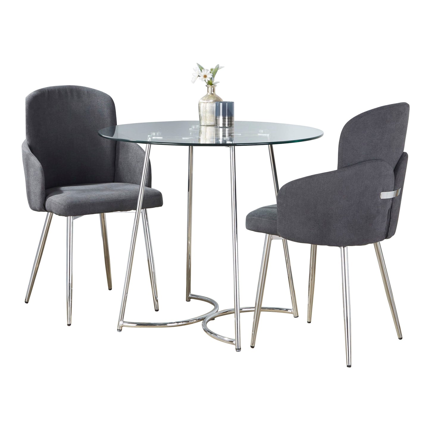 Cece Dahlia - 3 Piece Contemporary Dining Set - Chrome / Clear / Gray Lumi Source