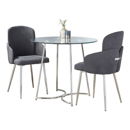 Cece Dahlia - 3 Piece Contemporary Dining Set - Chrome / Clear / Gray Lumi Source