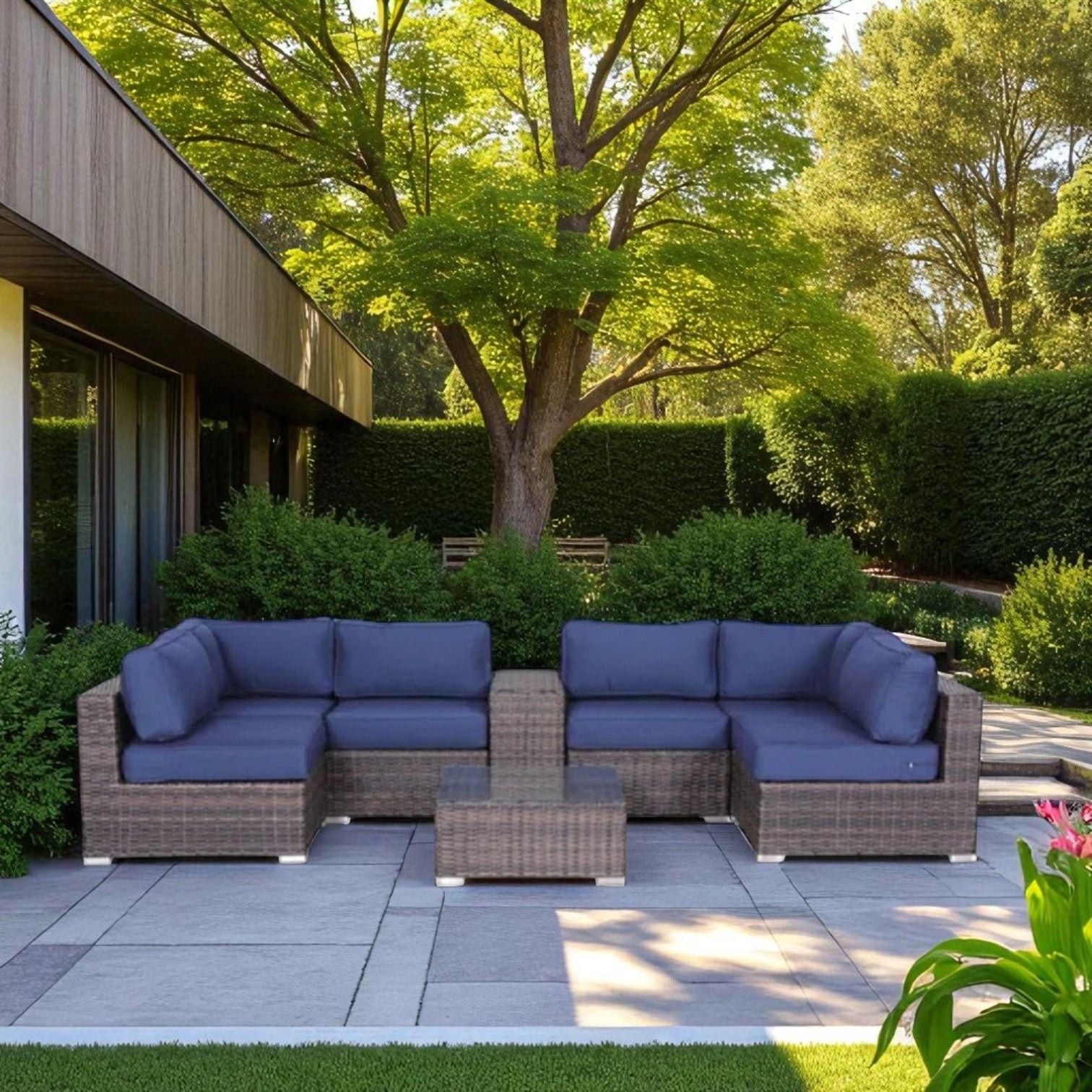 Elegant 4 Person Wicker Patio Seating Set With Cushions And Glass Top Table LSI Patio Furniture