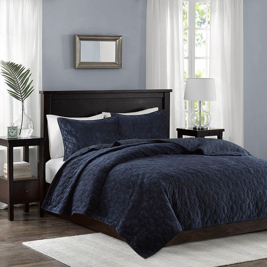 Harper - King Reversible 3 Piece Coverlet Set - Navy