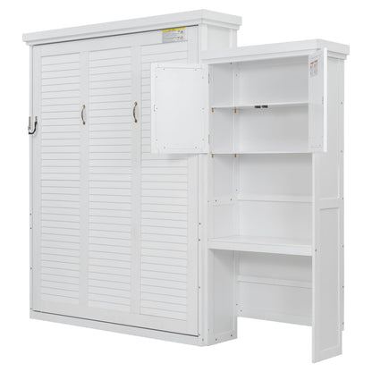 Queen Size Murphy Bed With Louvered Design And Multiple Storage Shelves - White Hearth and Haven