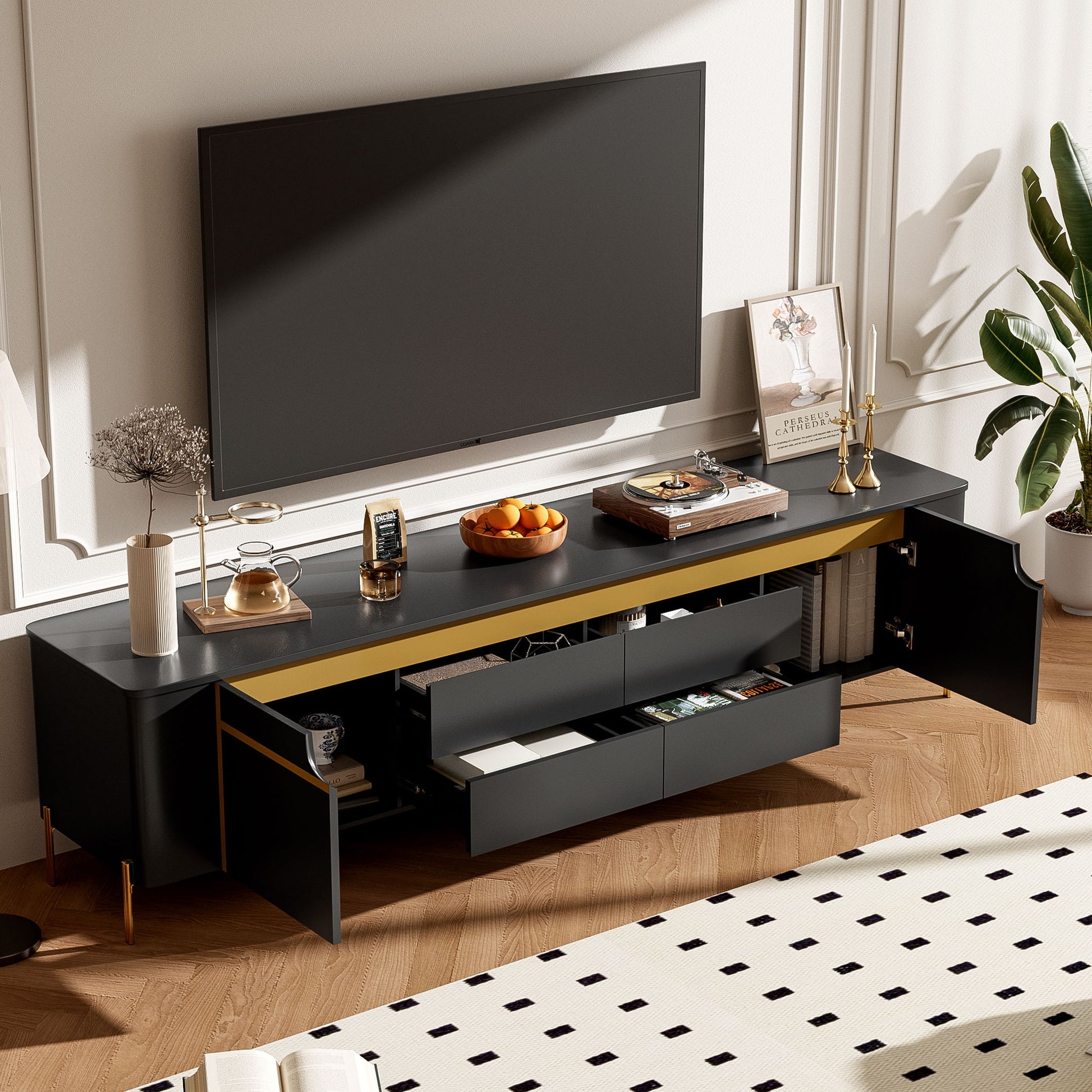 TV Stand For TVs Up To 80" With 4 Drawers And 2 Spacious Cabinets Hearth and Haven