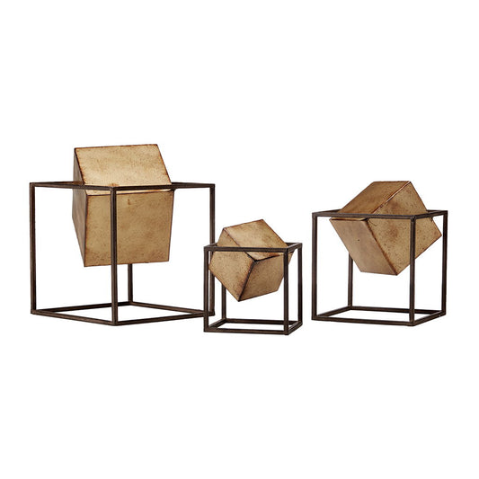 Quad - Cube Decor (Set of 3) - Black / Gold Madison Park
