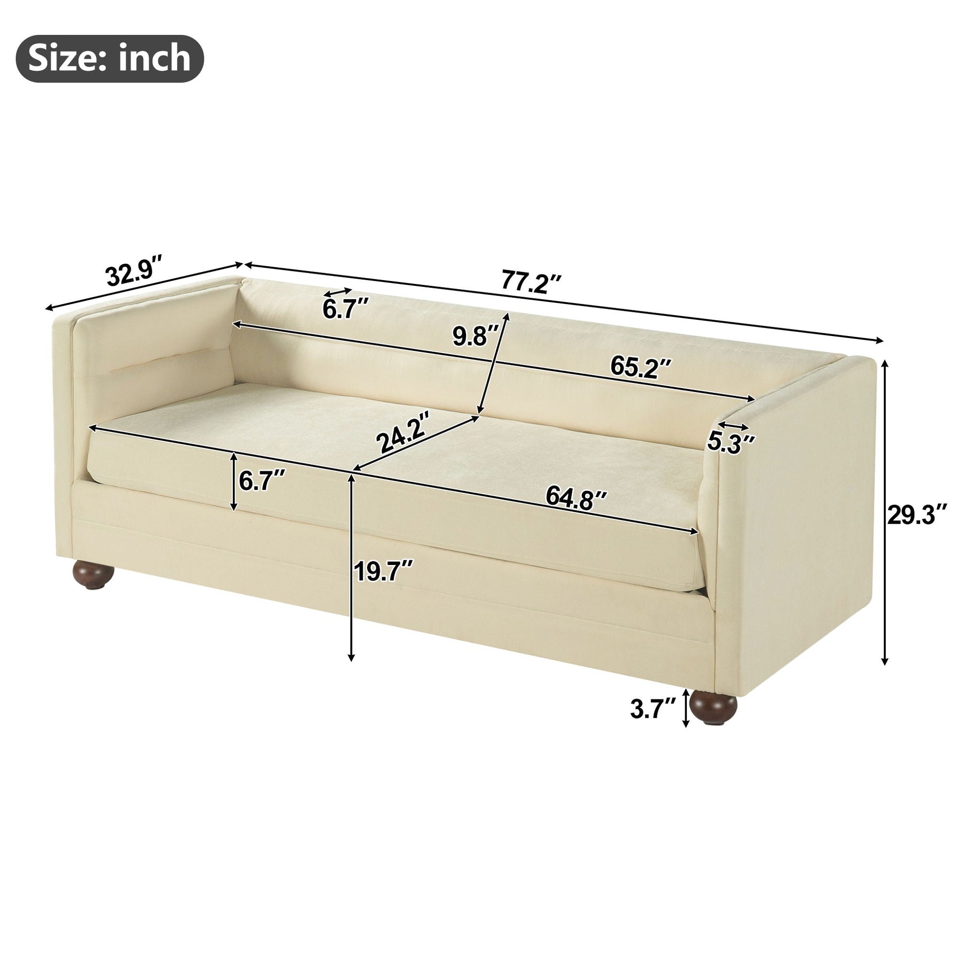 3 Seater Sofa Upholstery With Square Arms, Living Room Couch Noble House