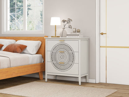 3 Drawer Cabinet With Hollow Carved 3 Drawer Dresser Storage Chest With Metal Handles For Entryway Living Room Bedroom - Beige Home Essentials