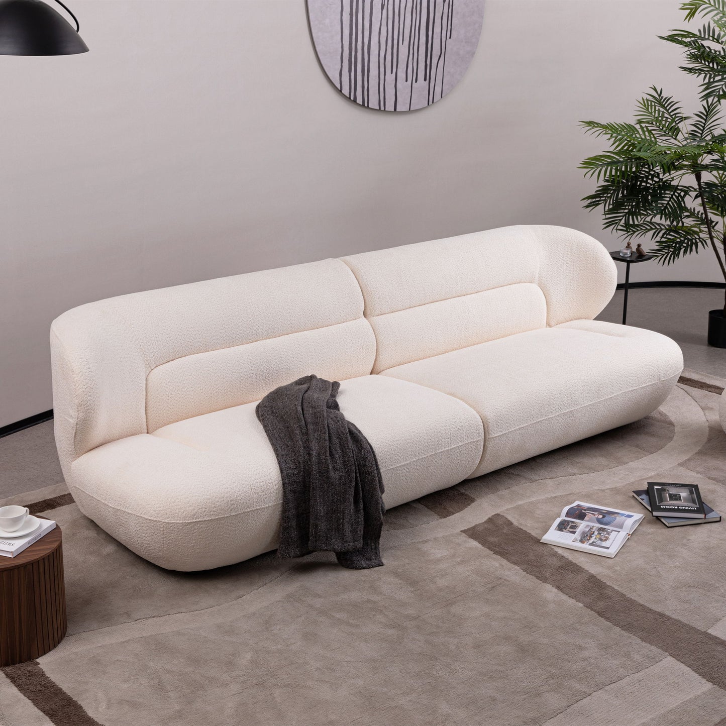 Modern Fashion Yp40116W Circular Curve Design Sofa, 4 Seater For Office & Bedroom - White Home Essentials