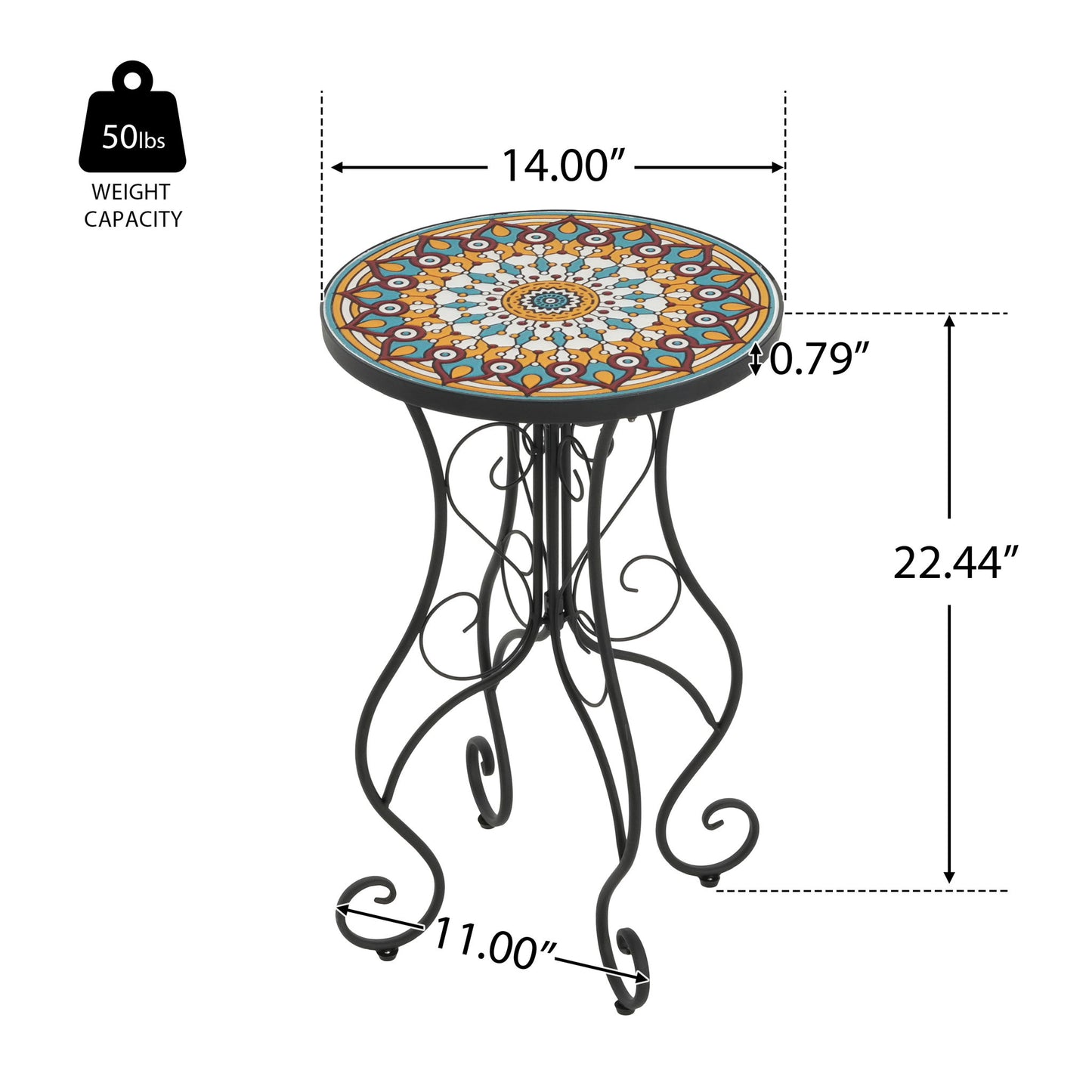 Colorful Outdoor Side Table With Ceramic Tile Top Noble House