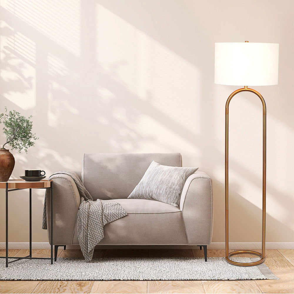 Vivid - Ring Base Floor Lamp With Large Drum Shade - Antique Brass / White Ashcroft Furniture