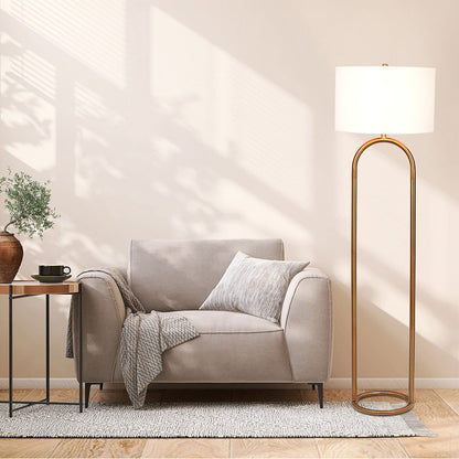Vivid - Ring Base Floor Lamp With Large Drum Shade - Antique Brass / White Ashcroft Furniture