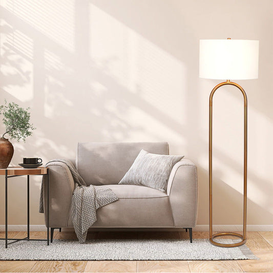 Vivid - Ring Base Floor Lamp With Large Drum Shade - Antique Brass / White Ashcroft Furniture