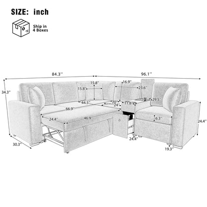 Modular L-Shaped Sectional Sofa Bed With Pull-Out Sleeper, Cup Holders, And Storage Hearth and Haven