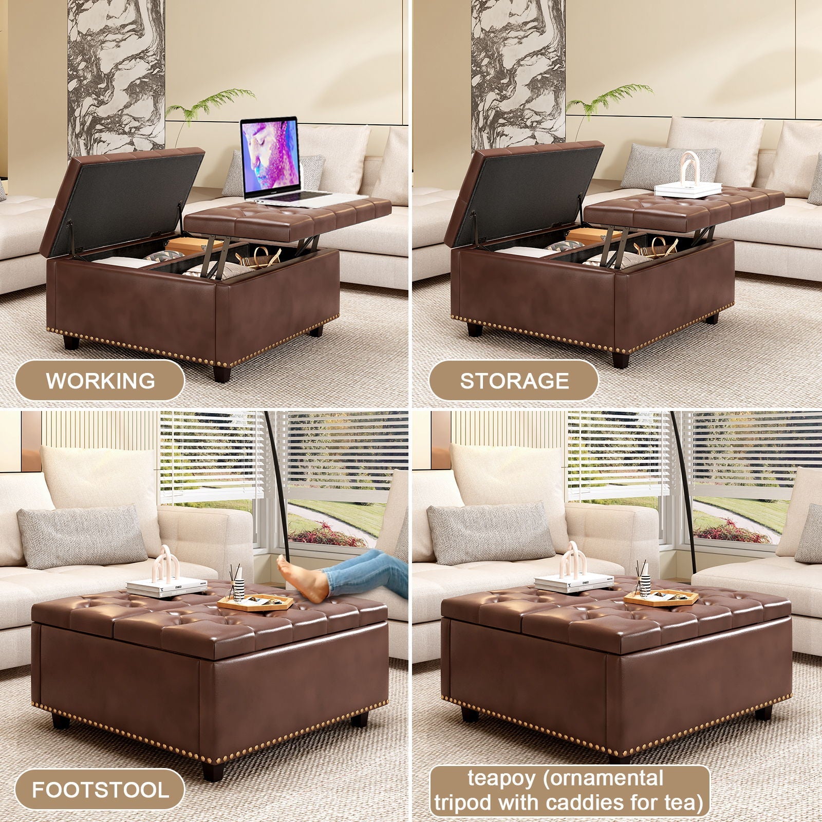 Large Square Storage Ottoman With 2 Storage Doors Home Essentials
