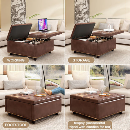 Large Square Storage Ottoman With 2 Storage Doors Home Essentials