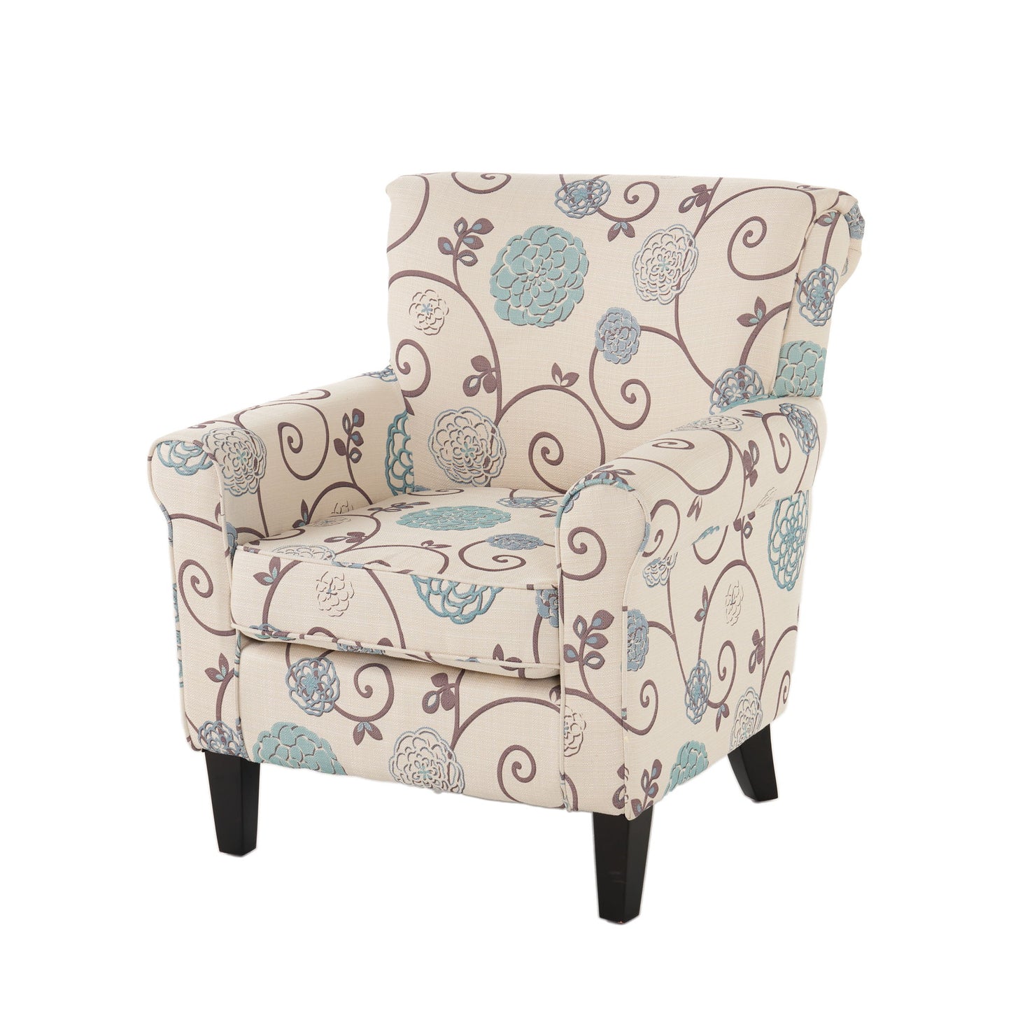 Upholstered Chair With Floral Pattern Design And Solid Wood Legs - Multi Color Noble House