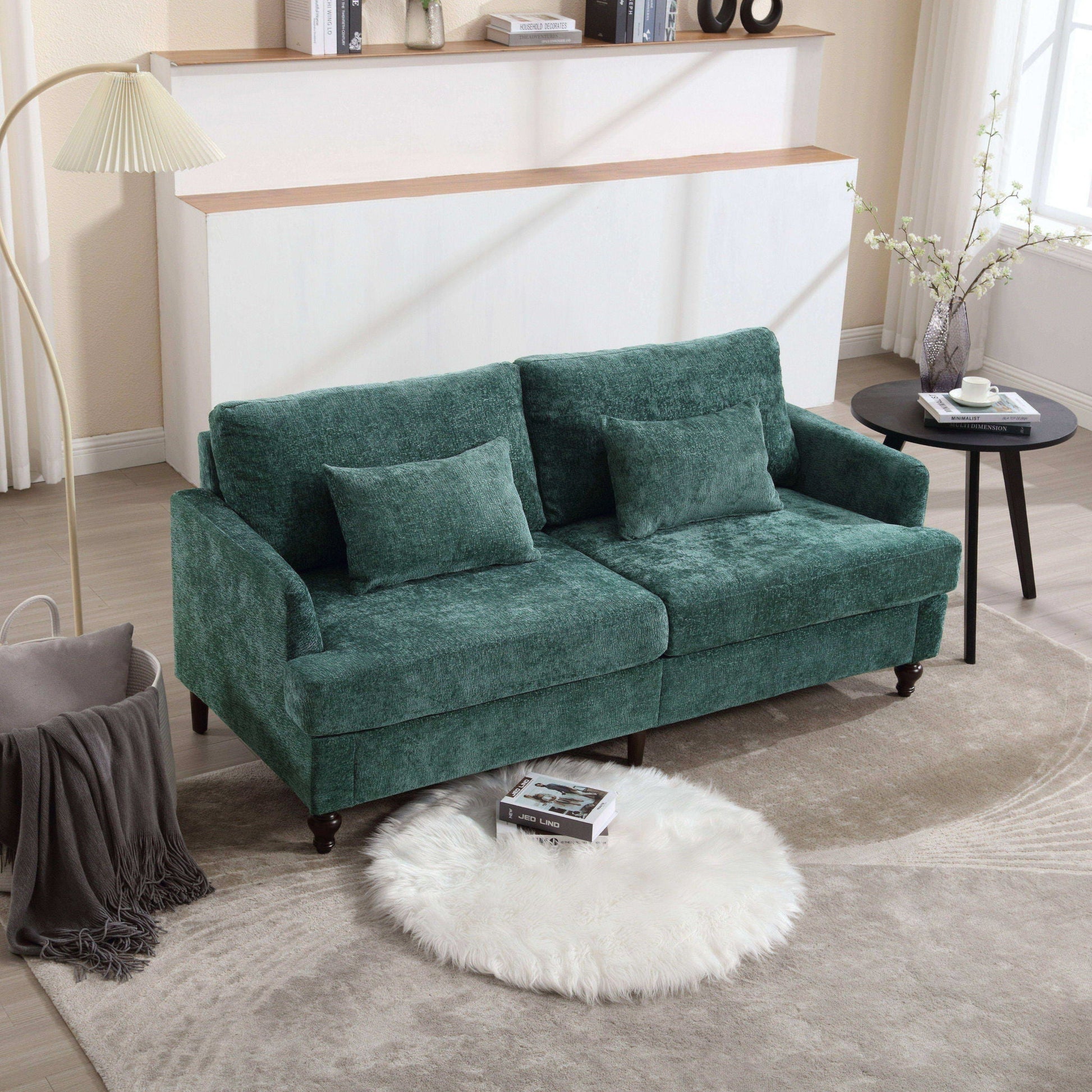 Mid Century Modern Chenille Fabric Loveseat Sofa, 2 Seat Upholstered Couch Home Essentials
