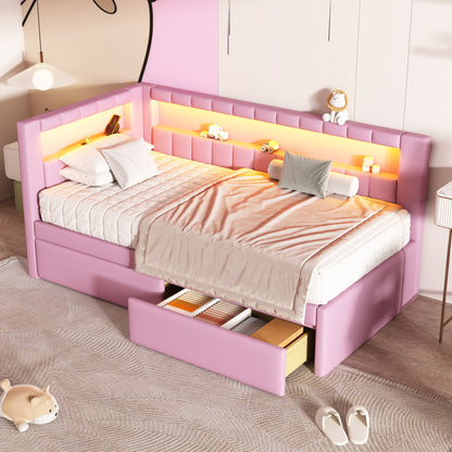 Upholstered Platform Bed With USB Ports And LED Belt Dreamland