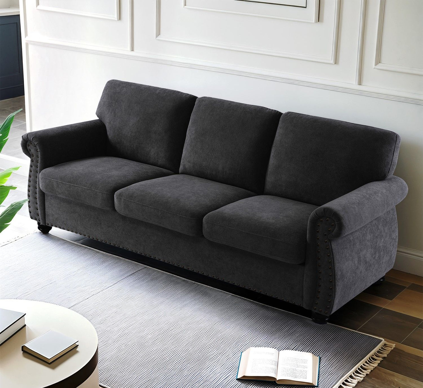 Soft Sofa, Upholstered 3 Seater Couch With High Density Foam, Loose Back Cushions And Turned Legs US Pride