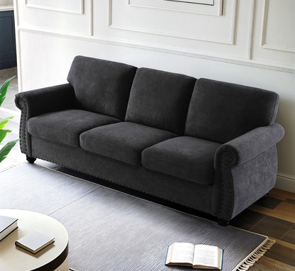Soft Sofa, Upholstered 3 Seater Couch With High Density Foam, Loose Back Cushions And Turned Legs US Pride