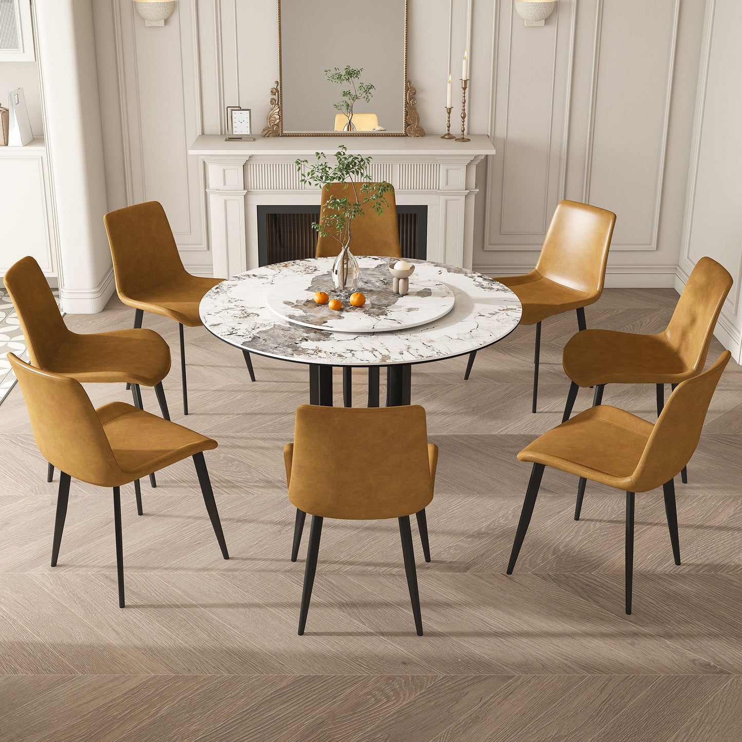 Round Dining Table With Lazy Susan For Kitchen, Dining Room - Black / White Home Essentials