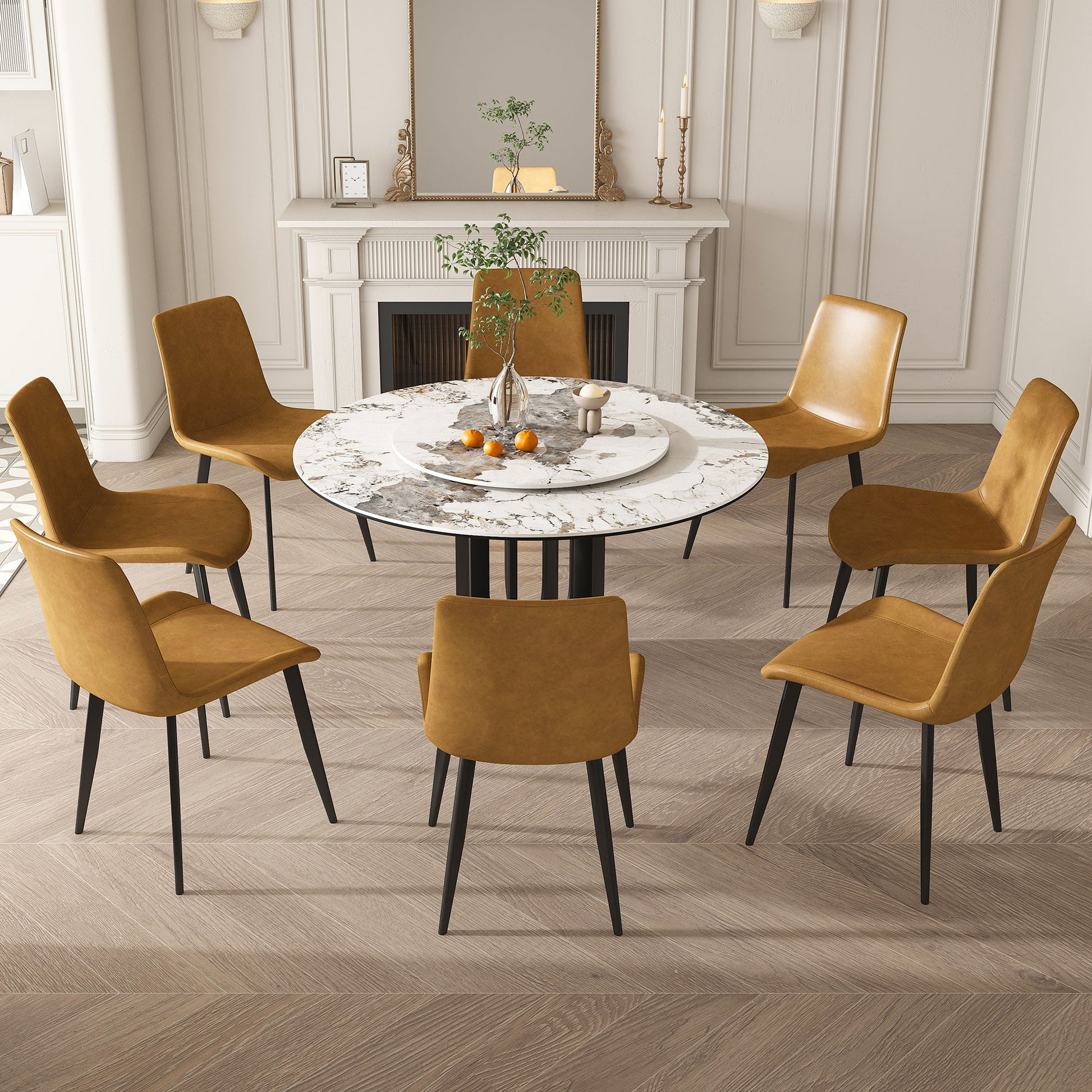 Round Dining Table With Lazy Susan For Kitchen, Dining Room - Black / White Home Essentials