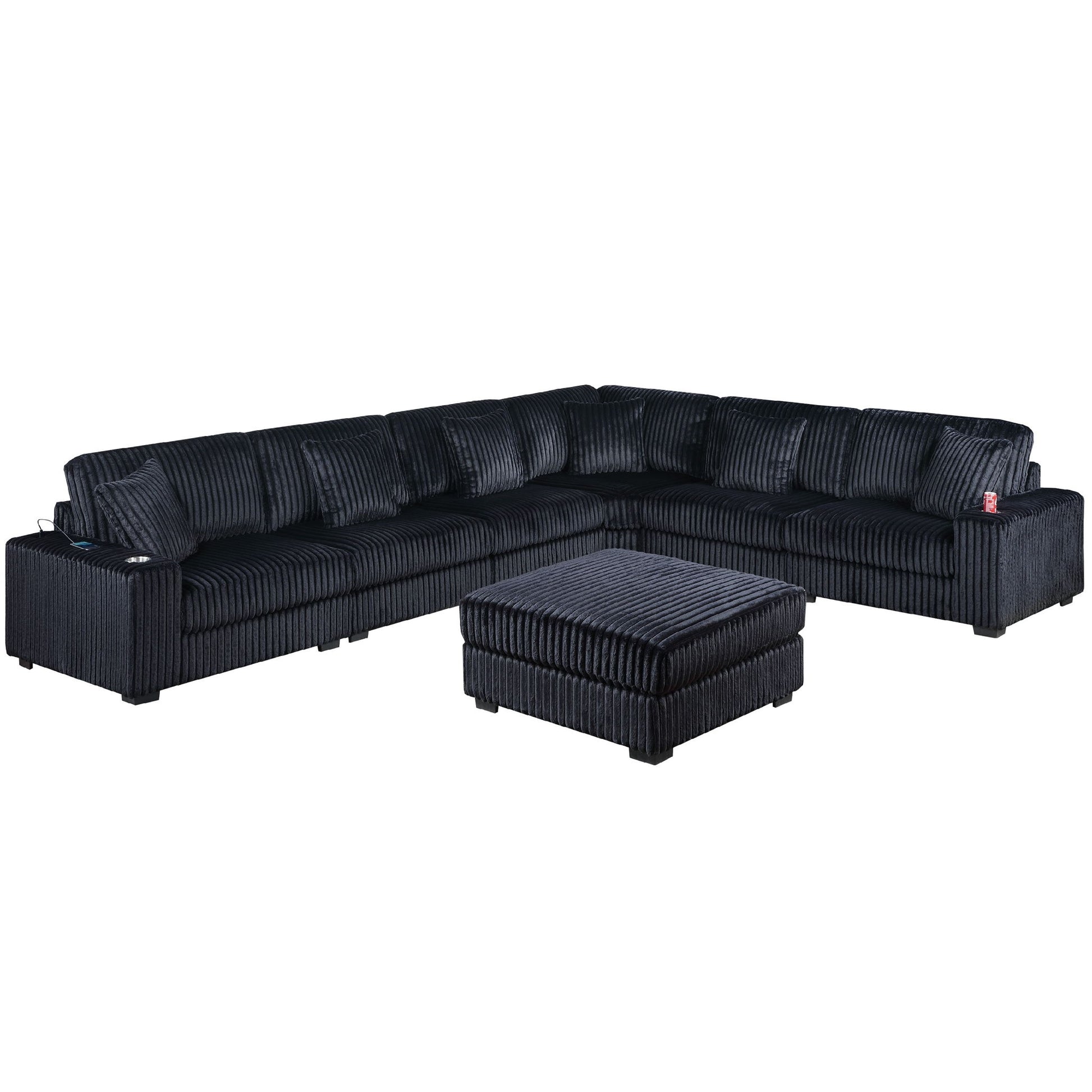Contemporary Style Modular Sectional Sofa Set With USB, Cup Holder Home Essentials