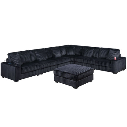 Contemporary Style Modular Sectional Sofa Set With USB, Cup Holder Home Essentials