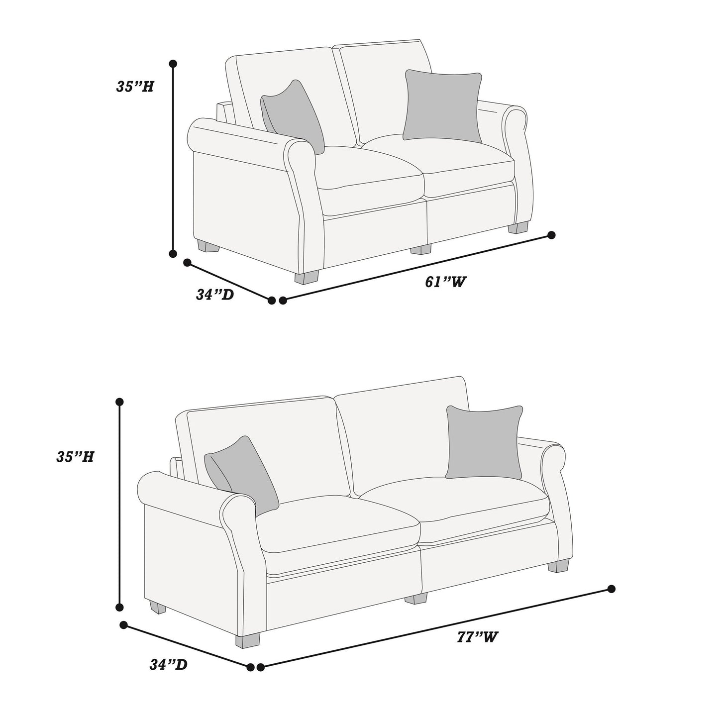 Contemporary 2 Piece Sofa Set With Matching Pillows Home Essentials