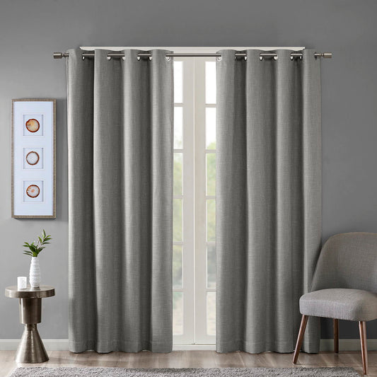 Maya - 54" Printed Heathered Blackout Grommet Top Curtain Panel - Gray SunSmart