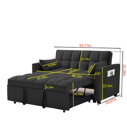 Modern Velvet Convertible Loveseat Futon Sofa With Pullout Bed, Reclining Backrest Home Essentials