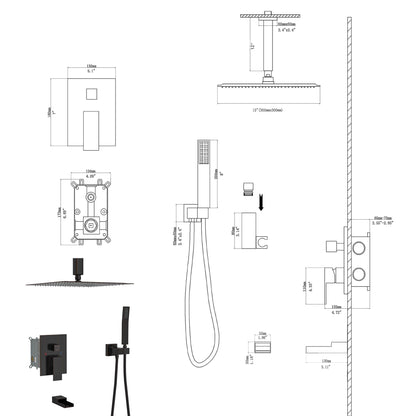 Modern Shower System With Waterfall Tub Spout, 12" Ceiling Mount Square Shower Daily Nest