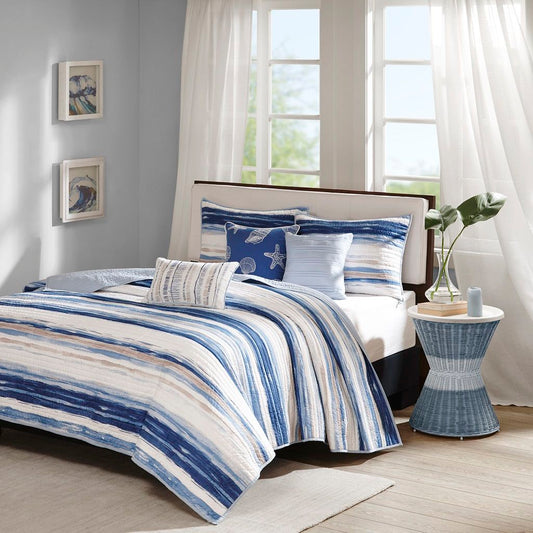 Marina - King 6 Piece Reversible Coverlet Set - Blue Madison Park