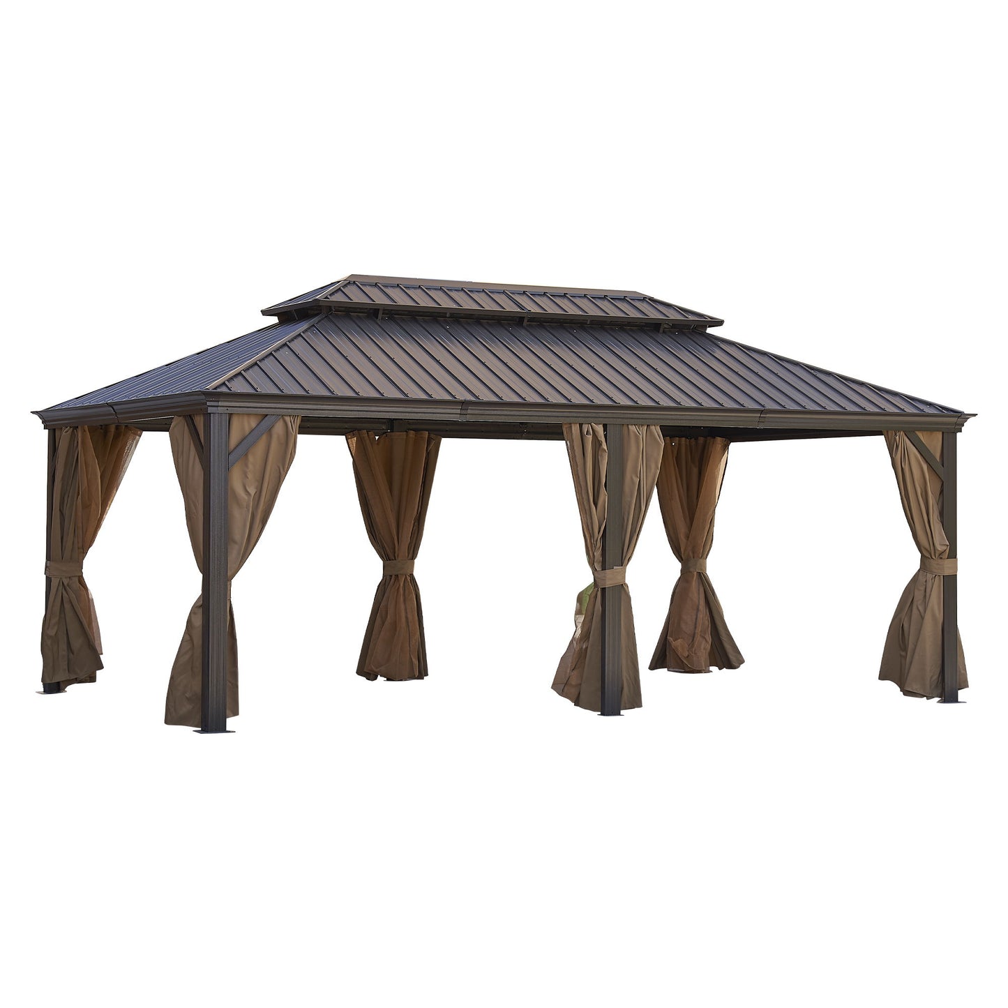 12x20Ft Patic Gazebo, Alu Gazebo With Steel Canopy, Outdoor Permanent Hardtop Gazebo Canopy For Patio, Garden, Backyard - Bronze