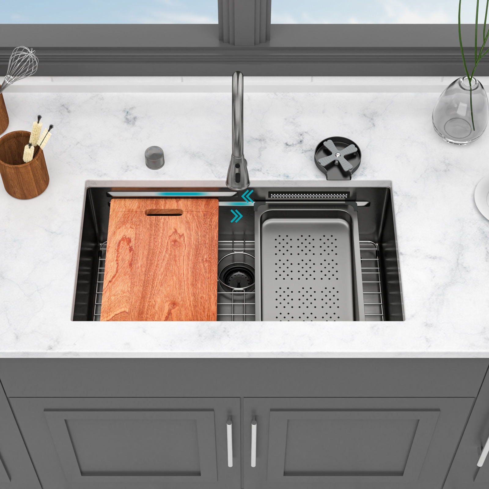 Undermount Stainless Steel Kitchen Sink With Pull Down Faucet & Ledge Workstation Daily Nest