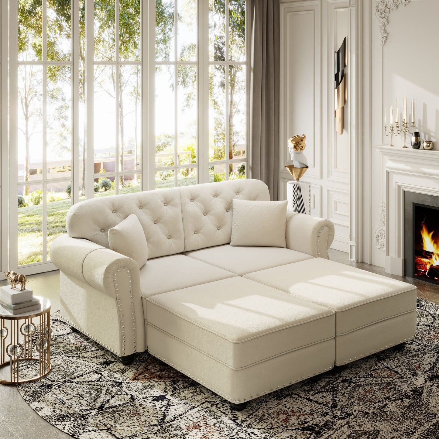 Upholstered Sofa Set With Nailhead Trim And Rolled Armrests, Includes Pillows Home Essentials