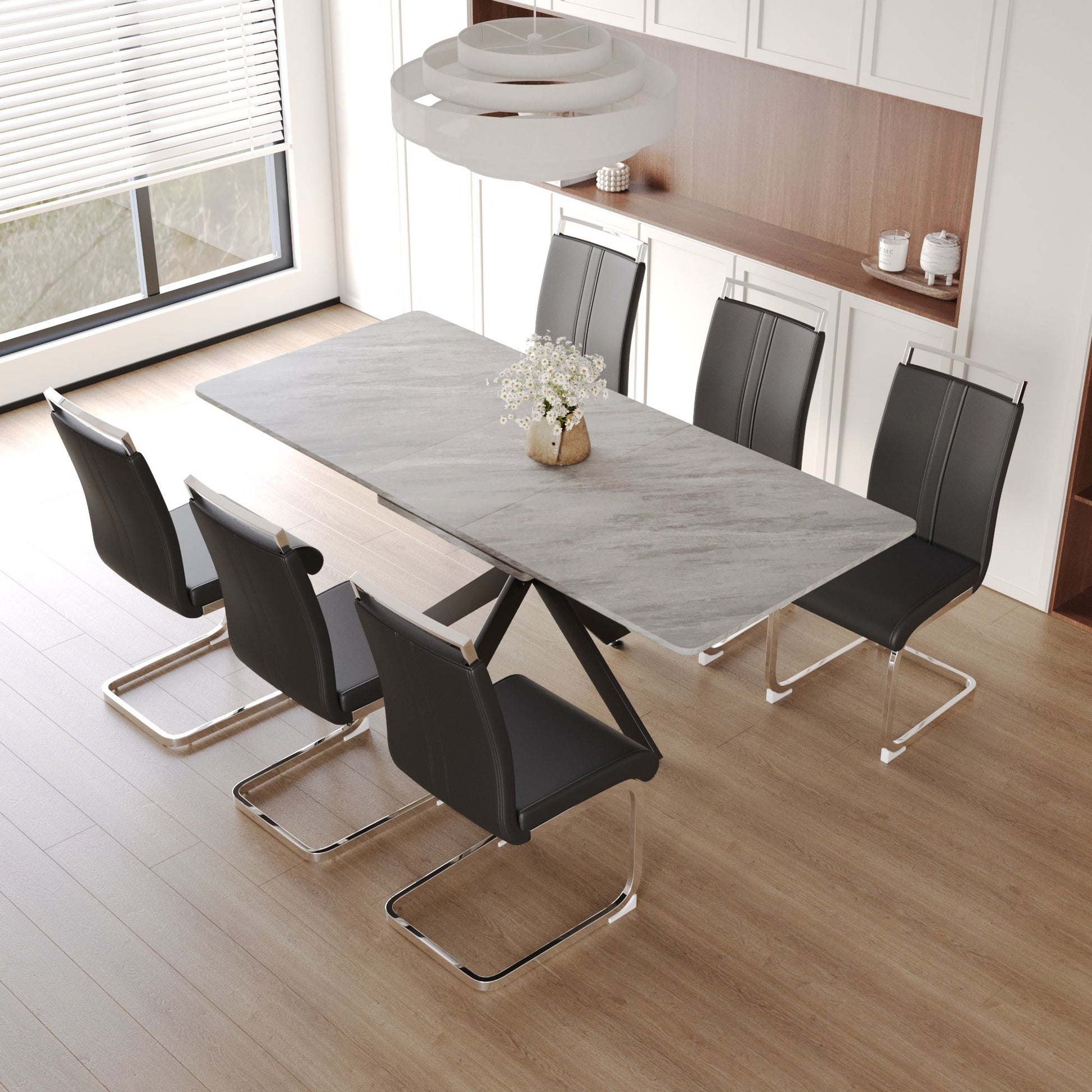 Modern Extendable Dining Table Set For 6 - 8 - Black / Gray Home Essentials