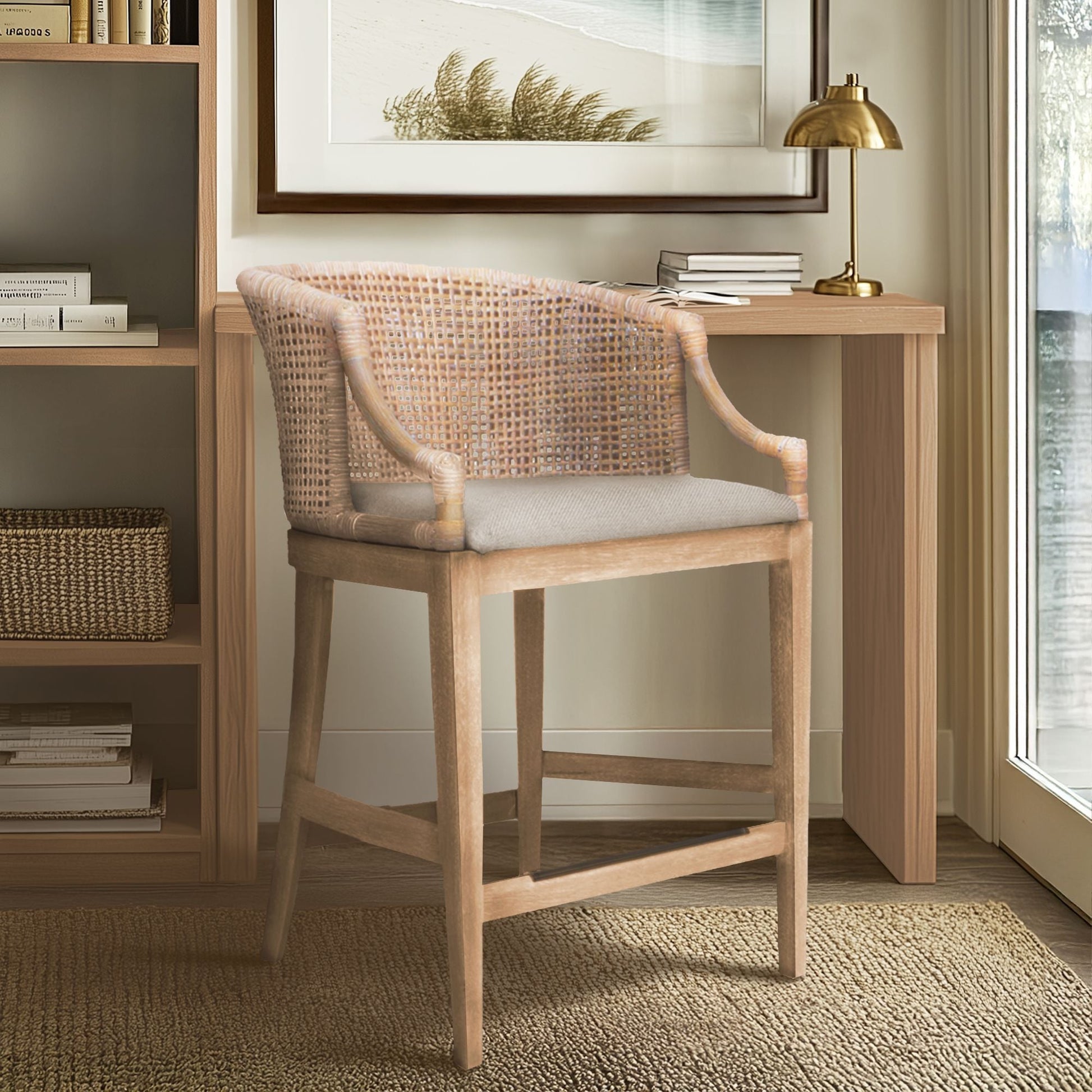 Playa - Handcrafted Rattan Counter Stool - Natural Whitewash Martha Stewart