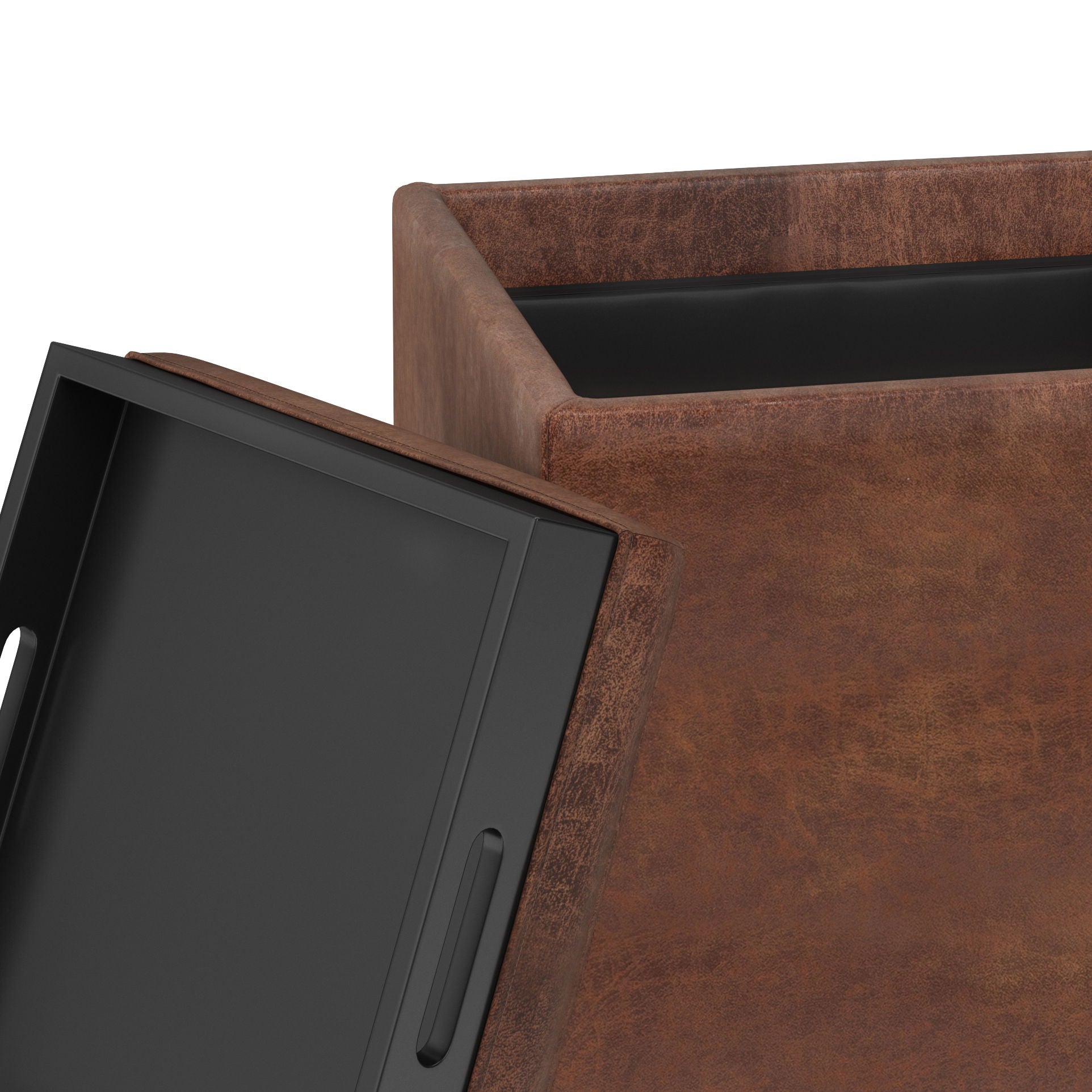 Rockwood - Upholstered Cube Storage Ottoman With Tray Simpli-Home