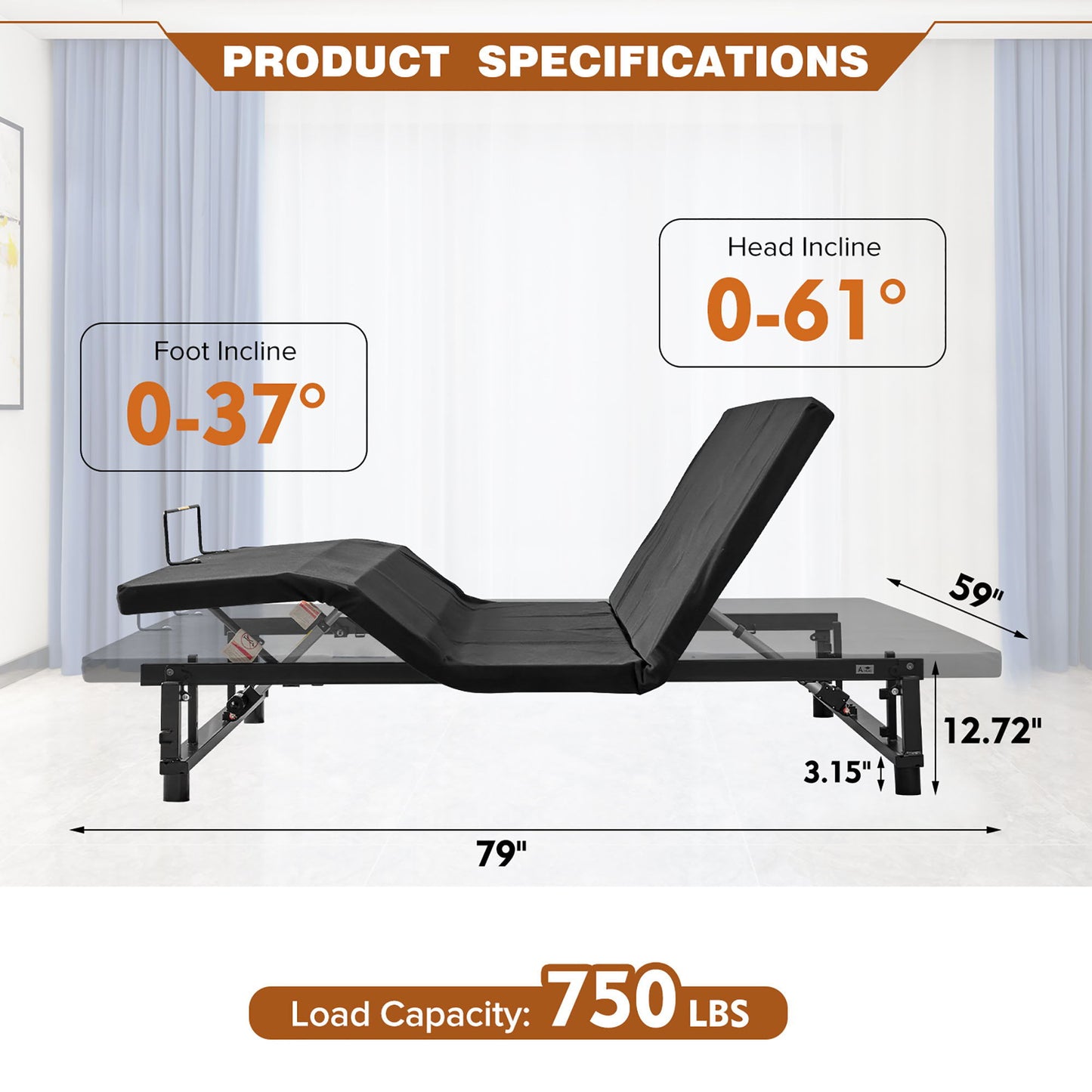 Adjustable Bed Base Frame With Head And Foot Incline Quiet Motor Zero Gravity - Snoozhouse