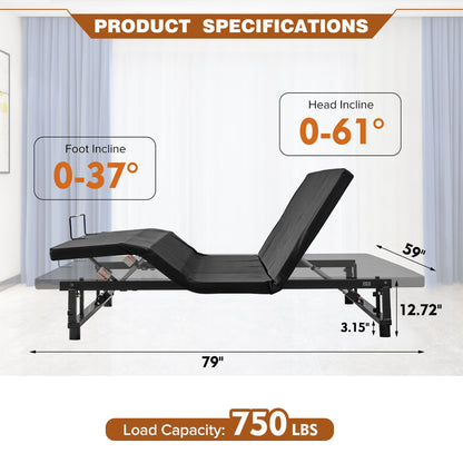 Adjustable Bed Base Frame With Head And Foot Incline Quiet Motor Zero Gravity - Snoozhouse