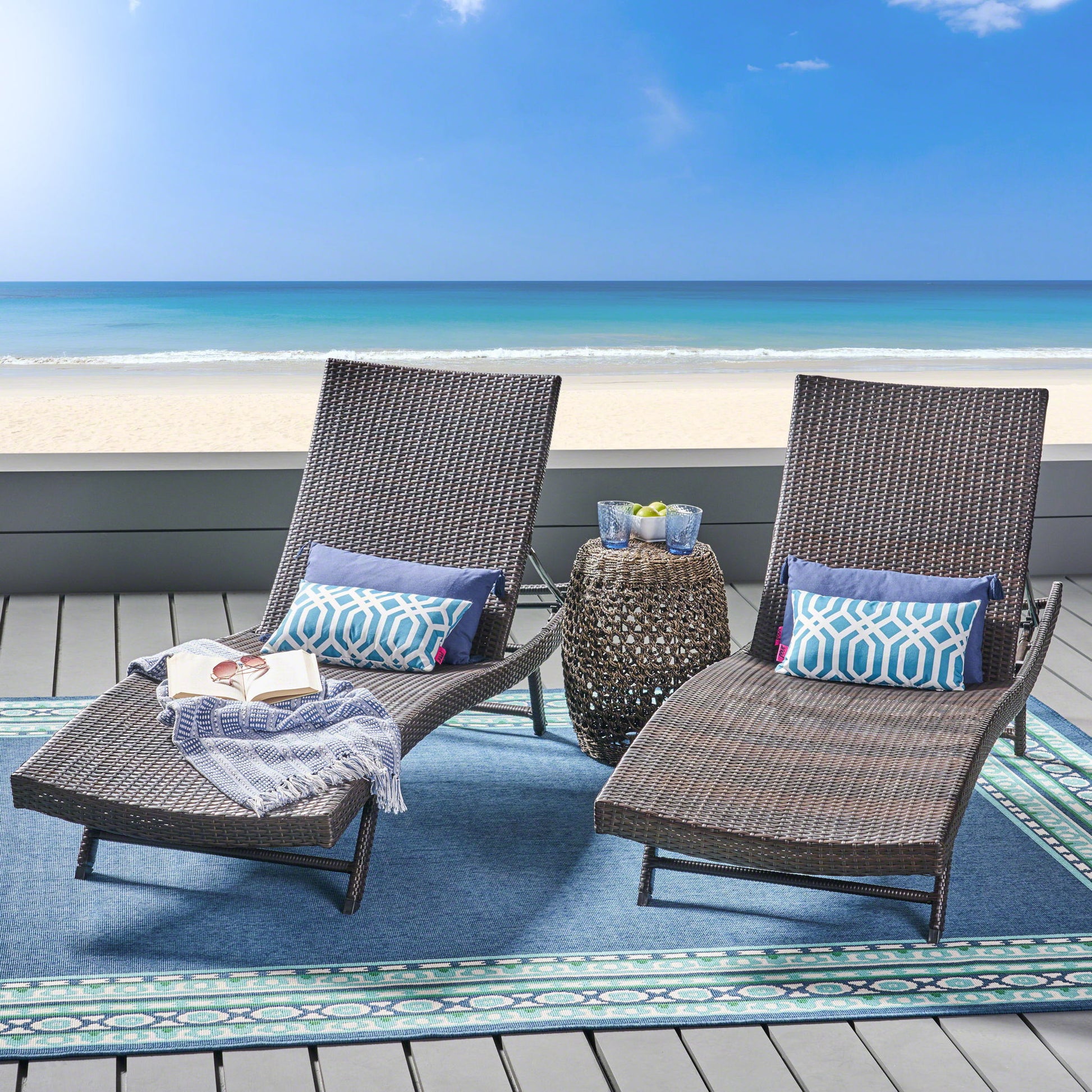 Kauai - Modern Style Wicker Chaise Lounge - Brown Multi Noble House