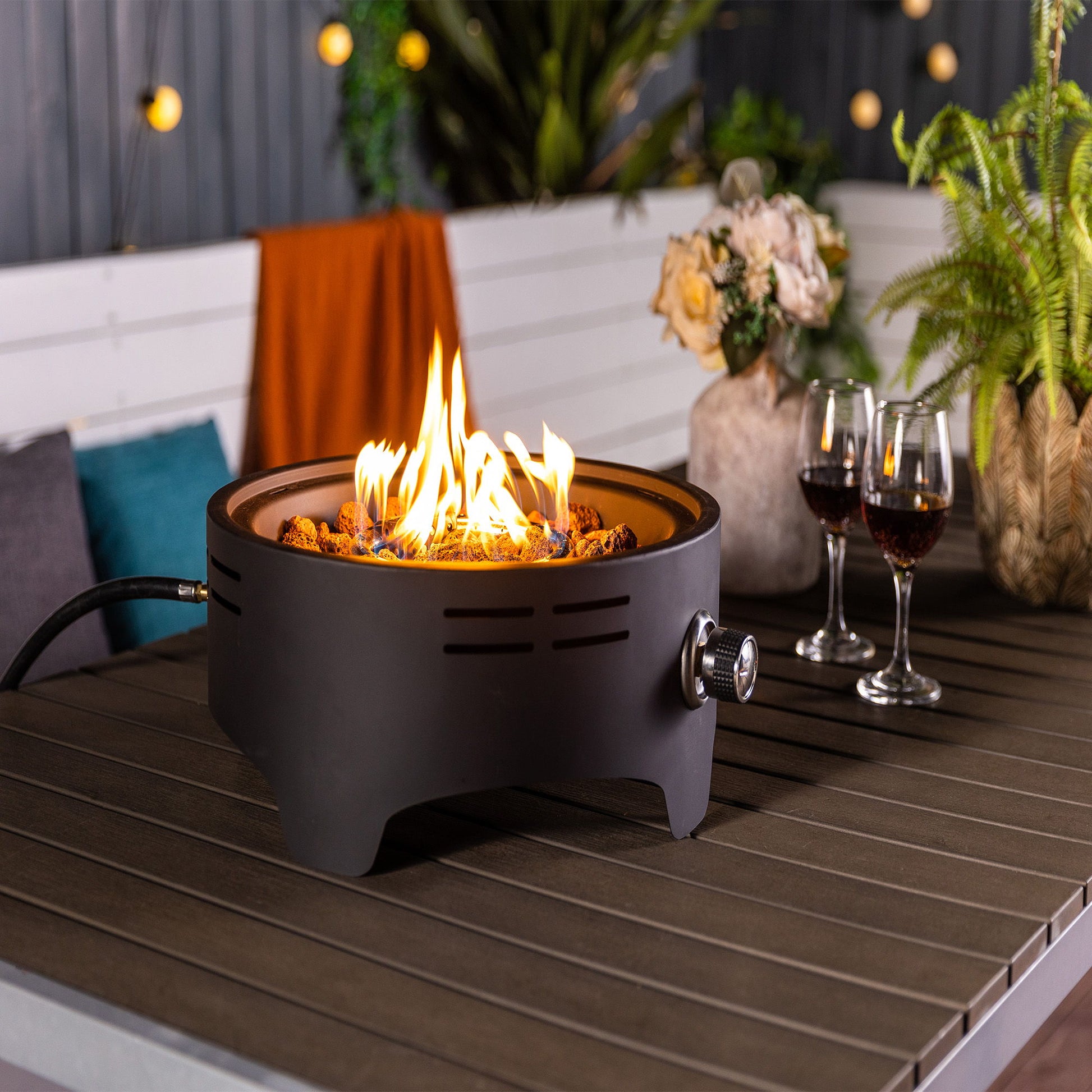 15" Propane Tabletop Gas Fire, 40000 Btu Round Steel Fire Pit For Outdoor Living Room Garden Balcony - Black Home Essentials