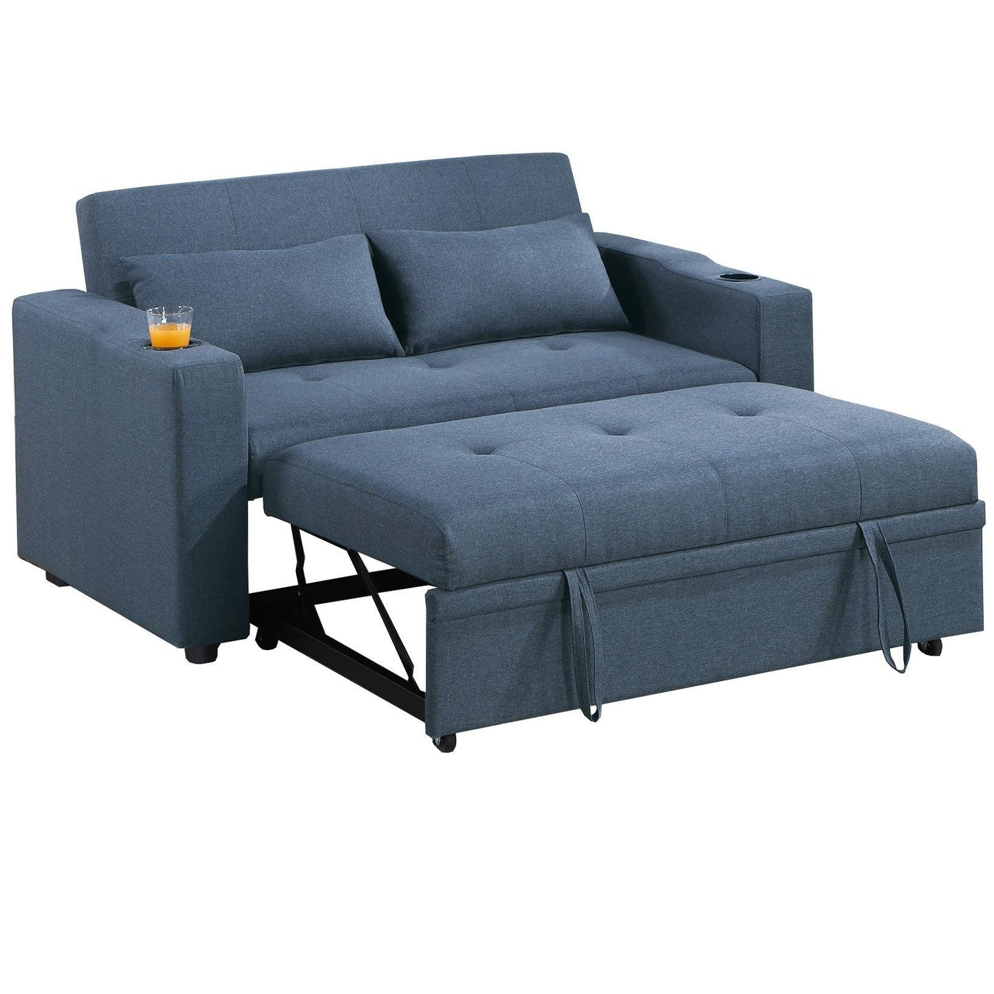 Modern Style Convertible Sofa With Pull-Out Bed, USB Ports & Cup Holders Home Essentials