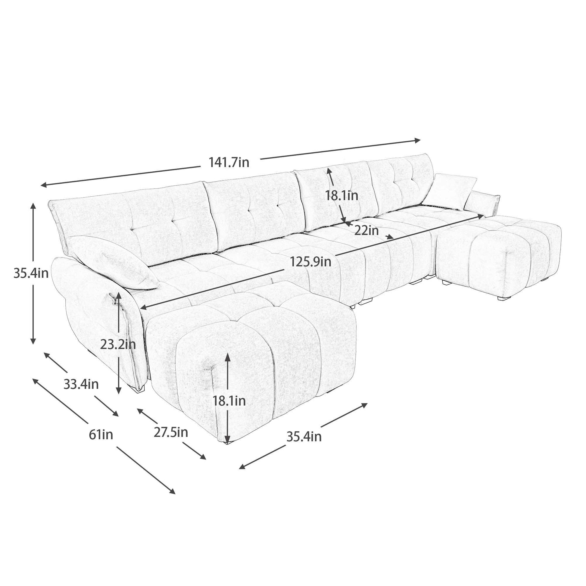 Sofa Set With Ottoman And Pillows, Textured, High Resilience Cushions Home Essentials