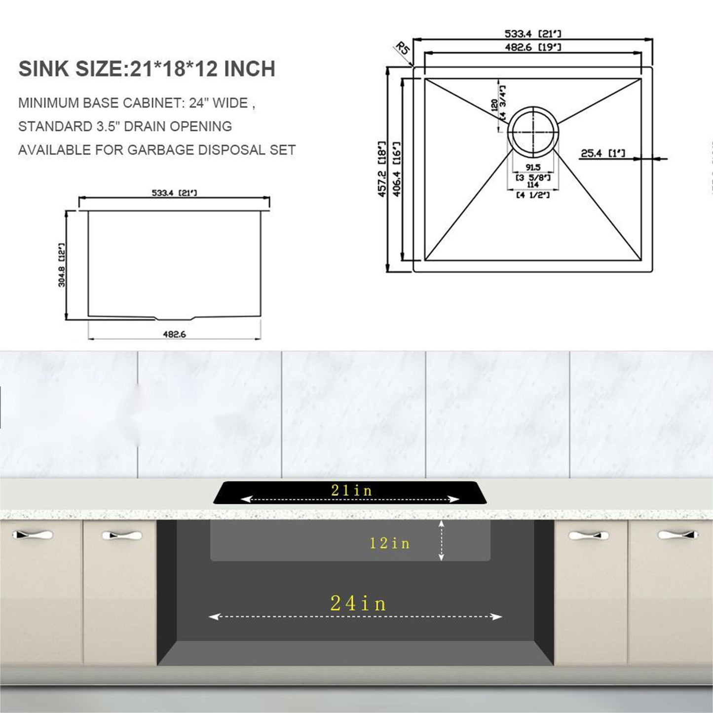 Modern Undermount Stainless Steel Kitchen Sink 16 Gauge, Deep Single Bowl Daily Nest
