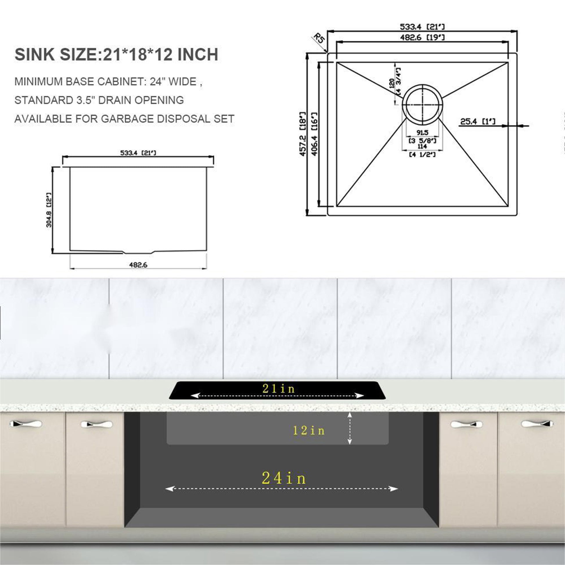 Modern Undermount Stainless Steel Kitchen Sink 16 Gauge, Deep Single Bowl Daily Nest