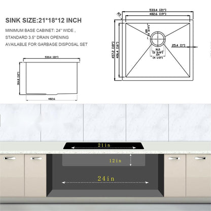 Modern Undermount Stainless Steel Kitchen Sink 16 Gauge, Deep Single Bowl Daily Nest