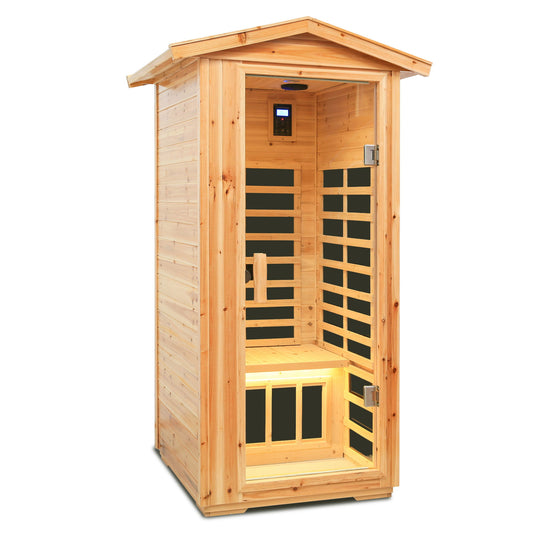 1 Person Far Infrared Old Fir Outdoor Sauna Room - Natural Daily Nest